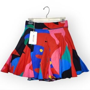 DE LORETA Puebla Mini Skirt in Zapoteco Print Abstract Multicolor Skirt Medium
